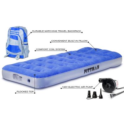 Image showing  Twin Kid's Home Air Mattress with Travel Backpack and Electric Air Pump, Blue