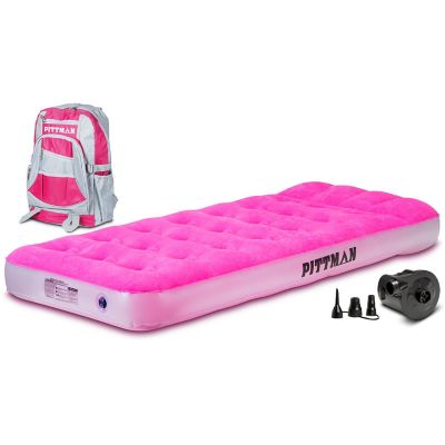 Pittman Outdoors 9 in. Twin Kids' Home Air Mattress with Travel Backpack and Electric Air Pump, Pink