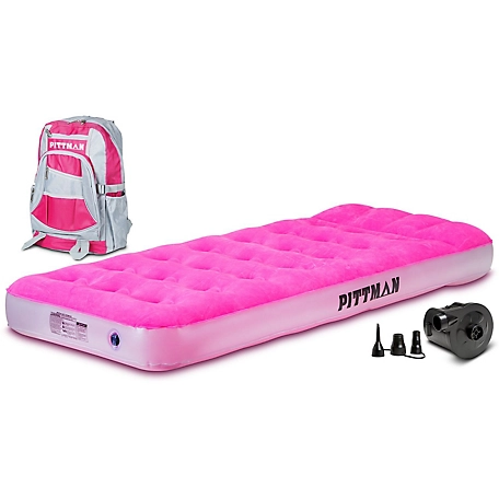 Pittman Outdoors Twin Kid's Home Air Mattress with Travel Backpack and Electric Air Pump, Pink
