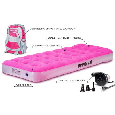 Image showing  9 in. Twin Kids' Home Air Mattress with Travel Backpack and Electric Air Pump, Pink