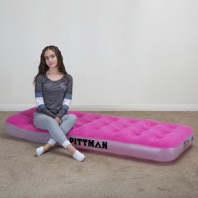 Image showing 6 th Pittman Outdoors 9 in. Twin Kids' Home Air Mattress with Travel Backpack and Electric Air Pump, Pink