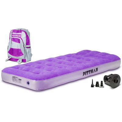 Pittman Outdoors 9 in. Twin Kids' Home Air Mattress with Travel Backpack and Electric Air Pump, Purple