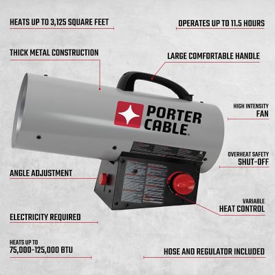 Image showing 8 th PORTER-CABLE Propane Forced Air Heater, 3,125 sq. ft., 125,000 BTU