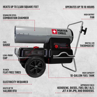 Image showing 7 th PORTER-CABLE Kerosene Forced Air Heater, 3,500 sq. ft., 140,000 BTU