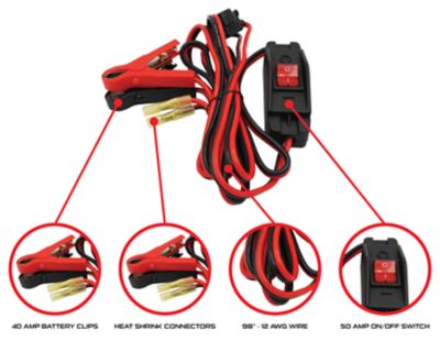 Image showing  Wire Harness, 12 AWG Wire, 90 in. Length, 50A On/Off Switch, 40A Battery Clips, Heavy-Duty
