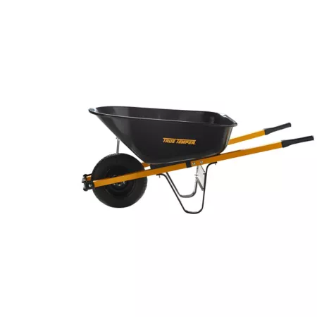 True Temper 6 cu Wheelbarrow in 3.7 cu ft steel box with never flat tire and steel handles Wheelbarrows