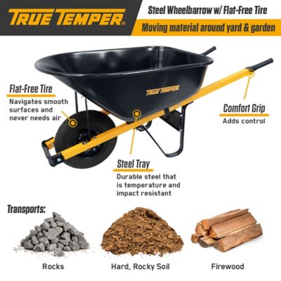 Image showing 8 th True Temper 6 cu. ft. Barrow in a Box Steel Wheelbarrow with Never Flat Tire and Steel Handles