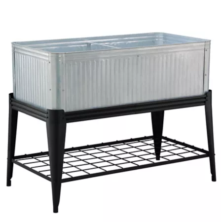 GroundWork 7 cu Vintage Galvanized Planter with 30 cu ft Stand Planters