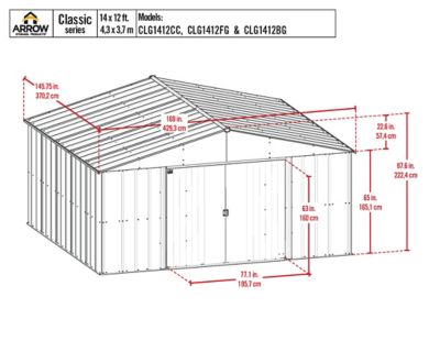 Image showing  14 ft. x 12 ft. Classic Metal Shed, Blue Grey