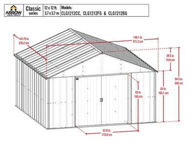 Image showing  12 ft. x 12 ft. Classic Metal Shed, Charcoal