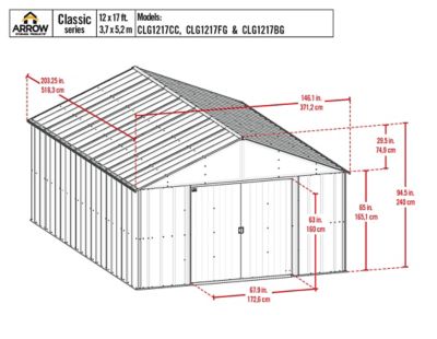 Image showing  12 ft. x 17 ft. Classic Metal Shed, Charcoal
