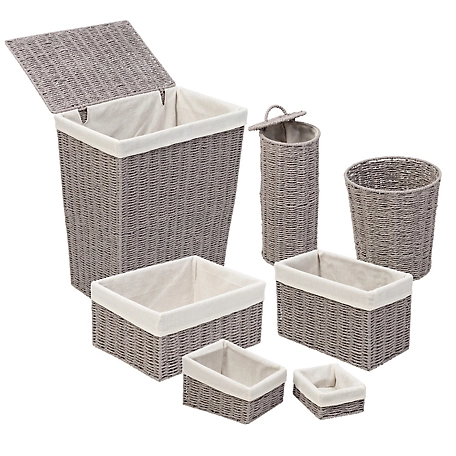 Honey-Can-Do 7 pc. Twisted Paper Rope Woven Bathroom Storage Basket Set, Gray