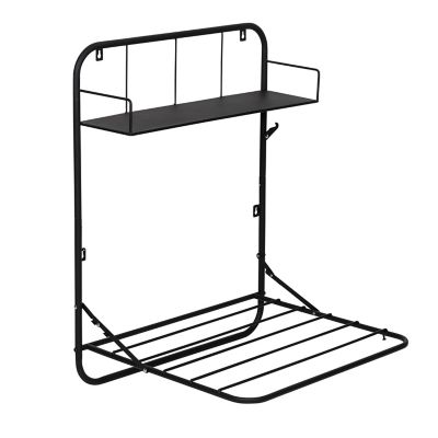 Honey-Can-Do Collapsible Wall-Mounted Clothes Drying Rack with Shelf, Black, DRY-09789