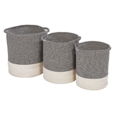 Honey-Can-Do Set of 3 Two-Tone Cotton Rope Baskets for Storage & Organization, Grey/White