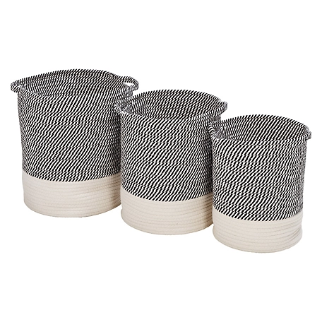 Honey-Can-Do Set of 3 Two-Tone Cotton Rope Baskets for Storage & Organization, Grey/White