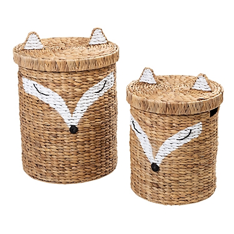 Honey-Can-Do Set of Two Fox Shaped Storage Baskets with Lid, Natural