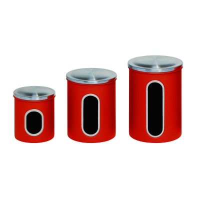 Honey-Can-Do 3 pc. Set of Nesting Stainless Steel Kitchen Canisters, Red