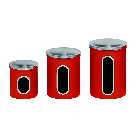 Honey-Can-Do 3 pc. Set of Nesting Stainless Steel Kitchen Canisters, Red