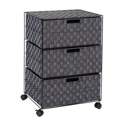 Honey-Can-Do 3-Drawer Woven Home Office Organizer with Wheels, Black