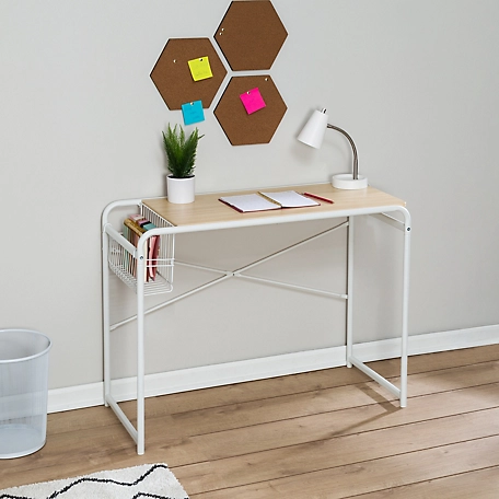 Honey-Can-Do Home Office Computer Desk with Side Basket, White