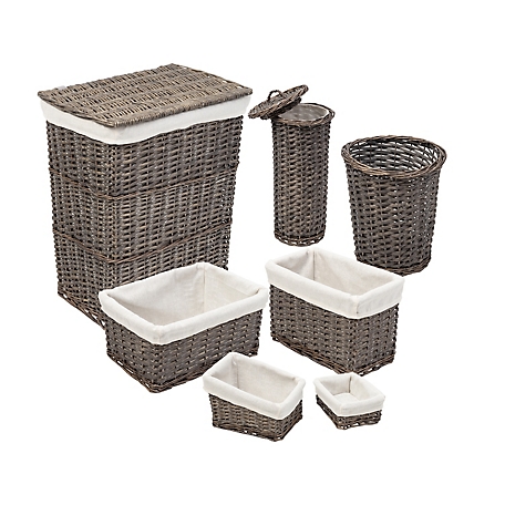 Honey-Can-Do 7 pc. Split Willow Woven Bathroom Storage Basket Set, Gray