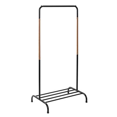 Honey-Can-Do Single Garment Rack with Shoe Shelf and Hanging Bar for Clothes, Black/Natural, GAR-09569