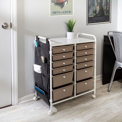 Honey-Can-Do 12-Drawer Metal Rolling Storage Cart with Side Pockets