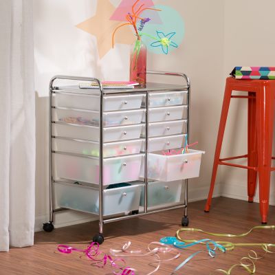 Honey-Can-Do Metal Rolling Storage Cart with 12 Plastic Drawers, Chrome