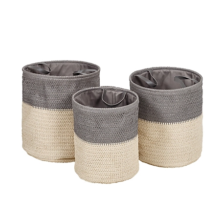 Honey-Can-Do Set of 3 Flexible Laundry Baskets with Handles, Gray/Natural, HMP-09574