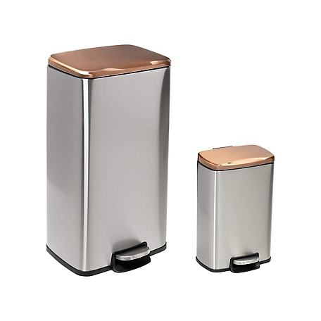 Honey-Can-Do 30L, 5L, Set of Stainless Steel Step Trash Cans with Lid, Rose Gold, TRS-09325