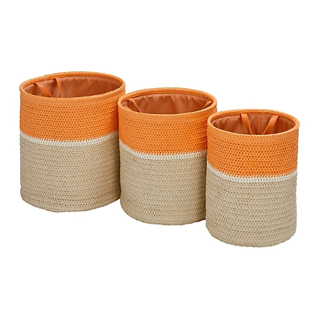 Honey-Can-Do Set of 3 Paper Straw Nesting Baskets with Handles, Orange/White