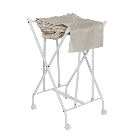 Honey-Can-Do Single Bounce Back Hamper - No Bend Laundry Basket with Wheels and Lid, White/Natural, HMP-09749