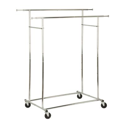 Honey-Can-Do Dual Bar Adjustable Rolling Garment Rack, Chrome, GAR-09394