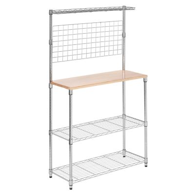 Honey-Can-Do Bakers Rack with Shelves and Hanging Storage, Chrome