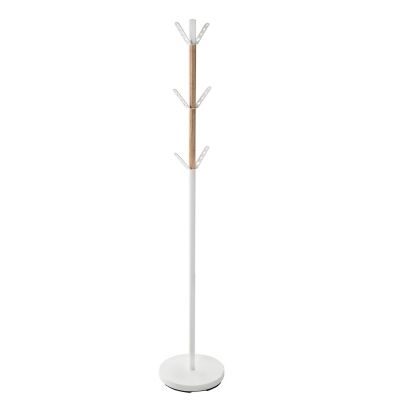 Honey-Can-Do Modern Standing Coat Rack with Wood Accent, White