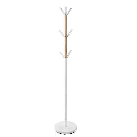 Honey-Can-Do Modern Standing Coat Rack with Wood Accent, White
