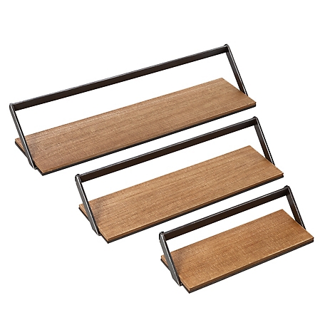 Honey-Can-Do Set of Three Floating Decorative Metal and Wood Wall Shelves