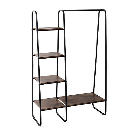 Honey-Can-Do Freestanding Metal Clothing Rack with Wood Shelves, Black/Natural