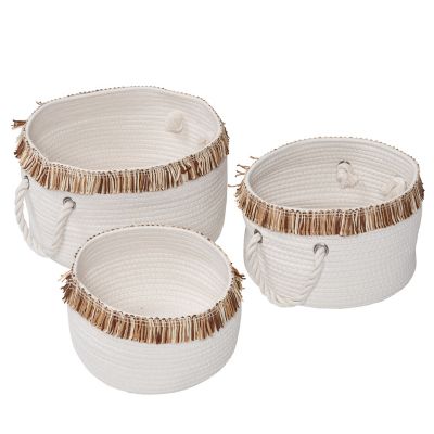 Honey-Can-Do Set of 3 Nesting Cotton Rope Baskets with Fringe, White