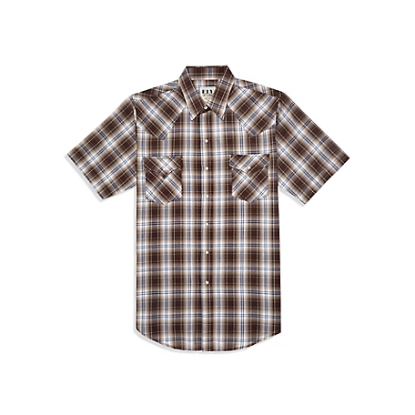 Ely Cattleman Short Sleeve Snap Front Plaid Western Shirt
