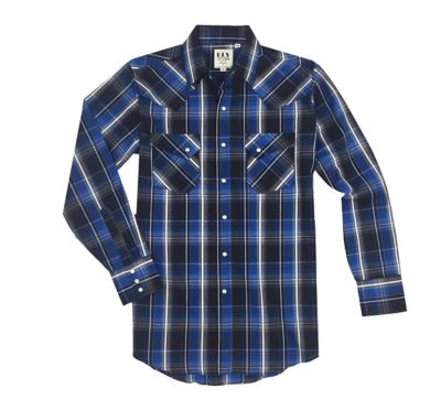 Ely Cattleman MenLong Sleeve Snap Front Textured Plaid Western Shirt with Off-Set Pocket