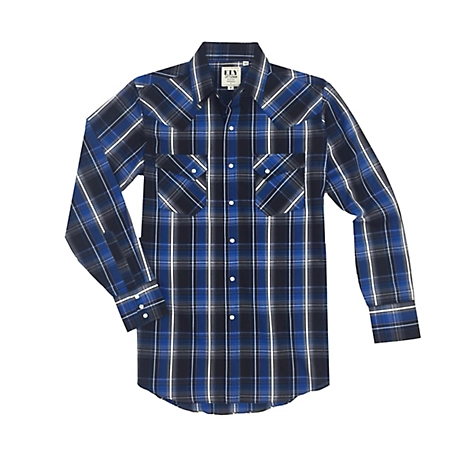 Ely Cattleman MenLong Sleeve Snap Front Textured Plaid Western Shirt with Off-Set Pocket