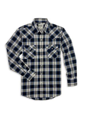 Ely Cattleman Men'Long Sleeve Snap Front Textured Plaid Western Shirt
