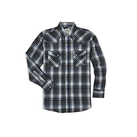 Ely Cattleman Long Sleeve Snap Front Textured Plaid Western Shirt with Off-Set Pocket