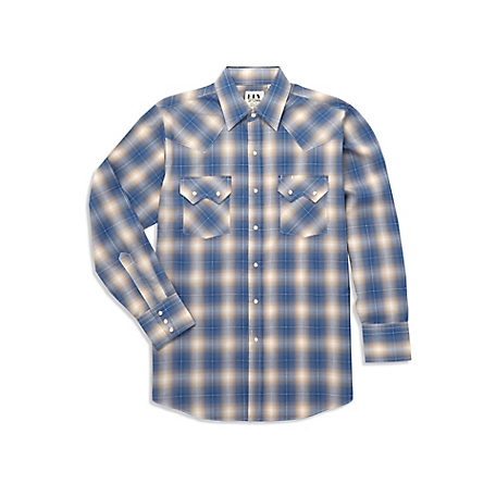 Ely Cattleman Long Sleeve Snap Front Textured Plaid Western Shirt with Sawtooth Pocket