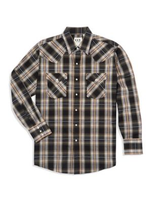 Ely Cattleman Long-Sleeve Snap Front Textured Plaid Western Shirt