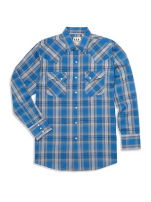 Ely Cattleman Long Sleeve Snap Front Textured Plaid Western Shirt with Off-Set Pocket