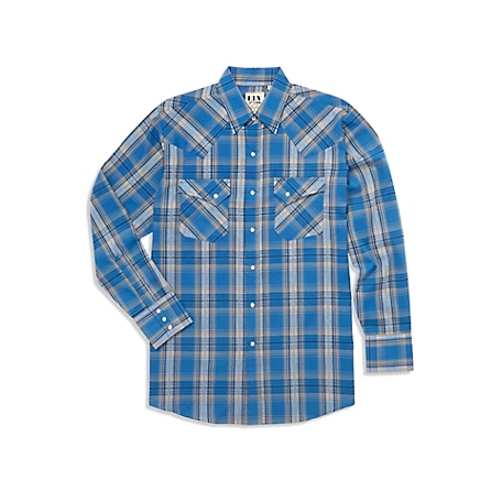 Ely Cattleman Long Sleeve Snap Front Textured Plaid Western Shirt with Off-Set Pocket