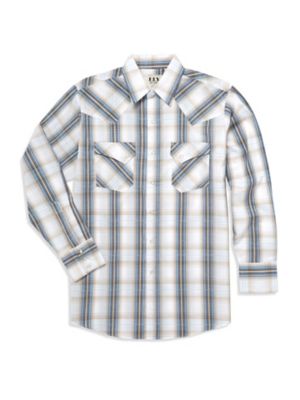 Ely Cattleman Long Sleeve Snap Front Textured Plaid Western Shirt with Off-Set Pocket