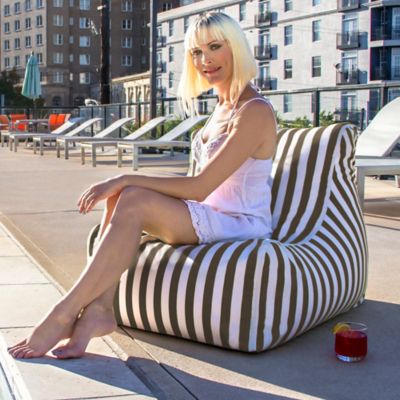 Image showing  Ponce Outdoor Bean Bag Chair, Taupe Striped